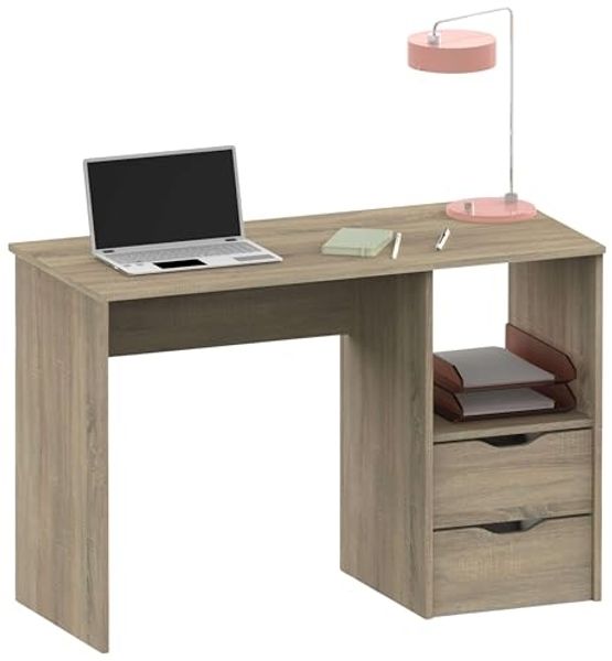 Muebles Pitarch | Schreibtisch mit 2 Schubladen, Studientisch für Jugendliche, Cambrian Eiche, 76 x 115 x 50 cm (Höhe x Breite x Tiefe), Vintage, Kollektion Tibet