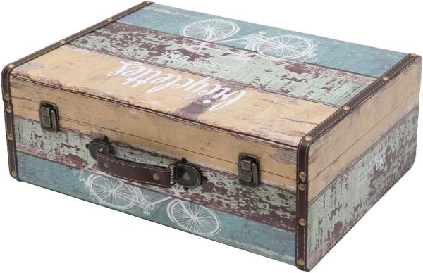 HMF Aufbewahrungsbox Handgefertigter Vintage Koffer aus Holz, Deko Koffer (1 St), Geschenkkoffer im Fahrrad Design, 44 x 32 x 16 cm