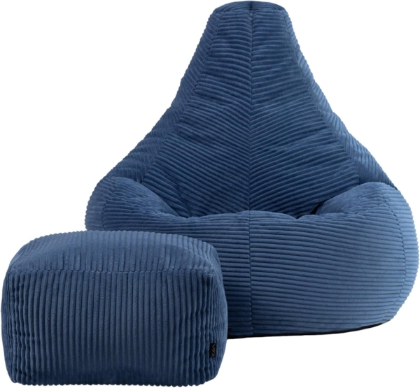 Icon Dalton Sitzsack mit Hocker Cord, Denimblau, Gaming Sitzsack Erwachsene mit Füllung, Bean Bag, Cord Sessel, Lounge Sessel, Lounge Stuhl, Schlafzimmer, Wohnzimmer, Wohnzimmer Möbel Bild 4