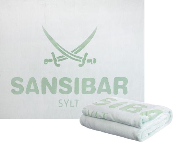 Sansibar 'Sylt' Wohndecke im Hochtief Design, Mikrofaserfleece offwhite / light green, 150x200 cm