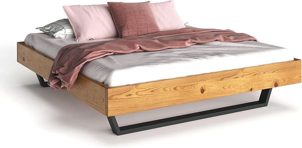 Möbel-Eins CURBY Kufenbett ohne Kopfteil, Material Massivholz, rustikale Altholzoptik, Fichte, Kufen schwarz natur 90x200 cm