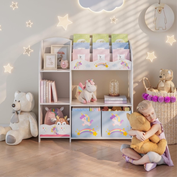 Kinderregal Lysekil 100x93x30 cm mit Einhorn Motiv [en. casa]