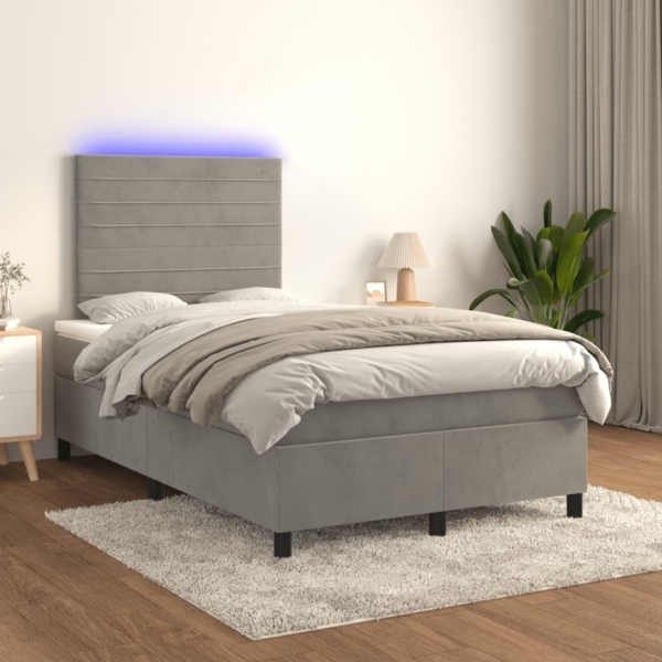 Boxspringbett mit Matratze & LED Samt Hellgrau 120x200 cm