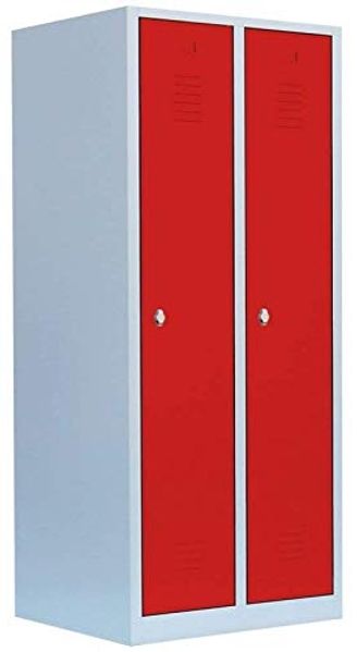 Steelboxx Spind Garderobenschrank Stahlschrank Metallschrank Kleiderspind 180 x 80 x 50 cm Lichtgrau/Rot 2 Abteile 515124 Abteilbreite ca. 400 mm