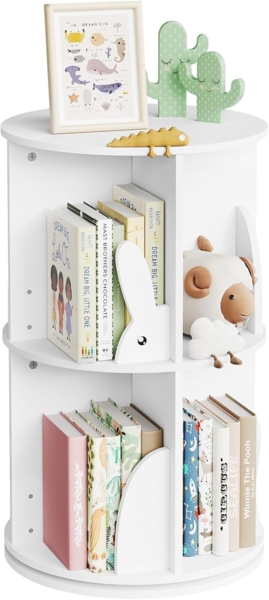 WOLTU Bücherregal Kinder, drehbares Kinderregal mit 2 Ebenen, Bücher Regal Kinderzimmer Wohnzimmer, Drehregal Spielzeugregal Kinderbücherregal Standregal, freistehend, Weiß