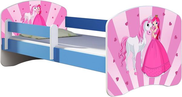 ACMA Kinderbett Jugendbett mit Einer Schublade und Matratze Blau mit Rausfallschutz Lattenrost II 140x70 160x80 180x80 (08 Princess, 180x80)