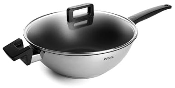 WOLL Wok Concept 33×14×54 cm – Edelstahl mit ILAG Ultimate Antihaftbeschichtung, 5 mm Kapselboden, Glasdeckel, induktionsgeeignet, ofenfest bis 200 °C & spülmaschinenfest