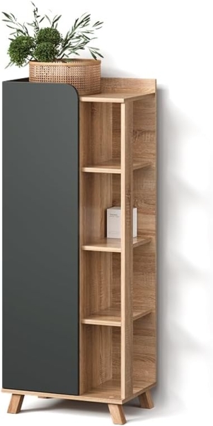 Livinity® Midischrank Marano, Anthrazit/Sonoma, 50 x 128 cm mit Tür und offenen Fächern