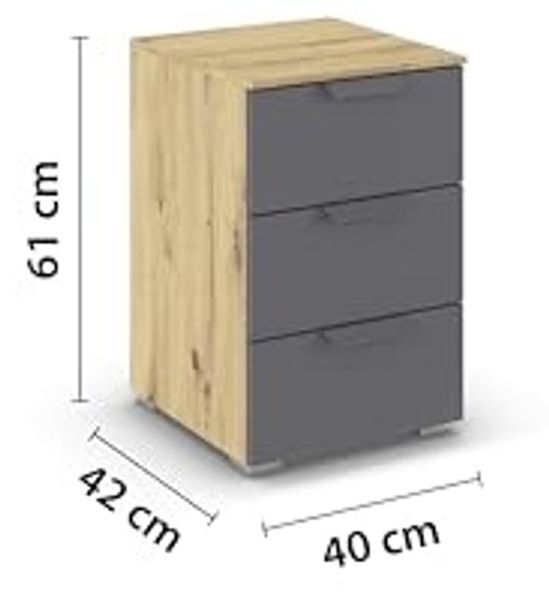 rauch Aditio Box, Nachttisch, 3 Schubladen, mit Softclose-Funktion, Farbe Grau metallic/Eiche Artisan, BxHxT 40x61x42cm Bild 3