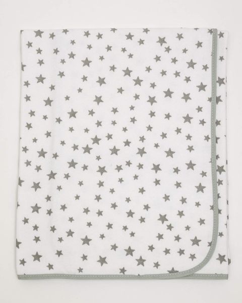 Ti TIN | weiche, saugfähige Babydecke, 80x75 cm | Krabbeldecke aus 100% Baumwolle mit doppellagigen Stoff, Babydecke fürs Auto, Wiege, Kinderwagen, Babyschale, etc, Sterne-Motiv, grau