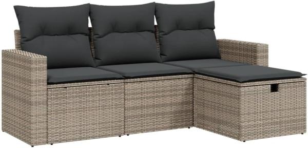 vidaXL 4-tlg. Garten-Sofagarnitur mit Kissen Grau Poly Rattan 3263446