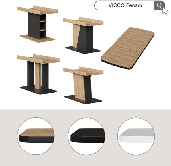 Esstisch Fenaro Goldkraft Eiche/Schwarz 120 x 80 cm ausziehbar Vicco Bild 8