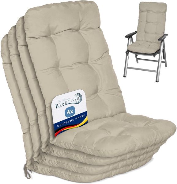 Beautissu 4er Set Hochlehner Auflage Flair HL 120 x 50 x 8 cm Natur