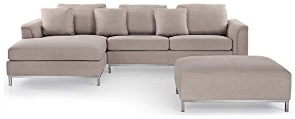 Ecksofa Polsterbezug beige rechtsseitig mit Ottomane OSLO