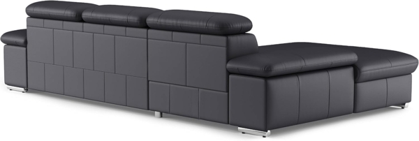 CAVADORE Echtleder-Schlafcouch Valerie mit XL-Longchair / Ecksofa mit Bettfunktion, Kopfteilverstellung + großem Longchair / 286 x 73 x 174 / Leder Schwarz Bild 5
