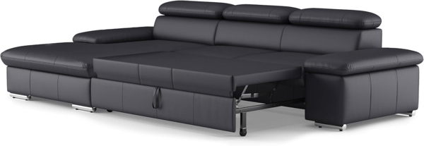 CAVADORE Echtleder-Schlafcouch Valerie mit XL-Longchair / Ecksofa mit Bettfunktion, Kopfteilverstellung + großem Longchair / 286 x 73 x 174 / Leder Schwarz Bild 4