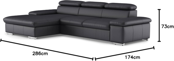 CAVADORE Echtleder-Schlafcouch Valerie mit XL-Longchair / Ecksofa mit Bettfunktion, Kopfteilverstellung + großem Longchair / 286 x 73 x 174 / Leder Schwarz Bild 3