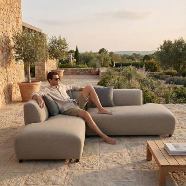 IDIMEX Gartensofa CALABRIA, Gartenlounge gepolstert mit Kissen und Abdeckhaube wetterfest beige