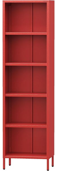 Jan Nowak Bücherregal Metall - Mario | Stabiles Regal Industrial mit 4 höhenverstellbaren Einlegeböden (4x30 kg) und Wandmontage | Hochregal Glitzernd, Regal Schmal | 50 x 180 x 35 cm | Rot