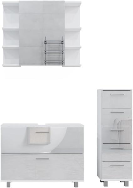 Badmöbel-Set Ilias Weiß Hochglanz 3 Teile, mit Unterschrank 80 cm Vicco