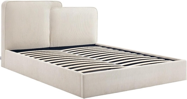 Vente-unique - Bett mit Stauraum 140x190 cm – Cordvelours – Beige – NAYOLA