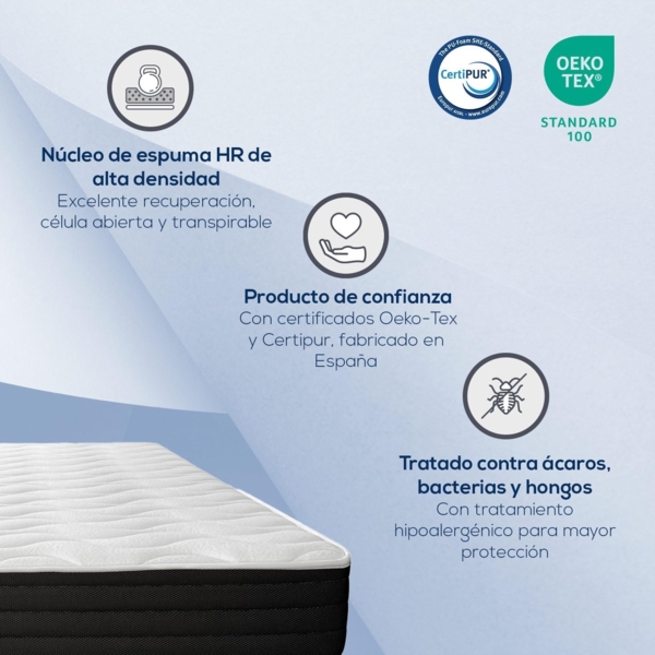 Dreaming Online - Viskoelastische Matratze Pocket Visco Reversible 90x190 (Winter-Sommer-Gesicht) Festigkeit-mittlere bis hohe Härte, Dicke 20 cm, milbenhemmend, antibakteriell und hypoallergen Bild 6