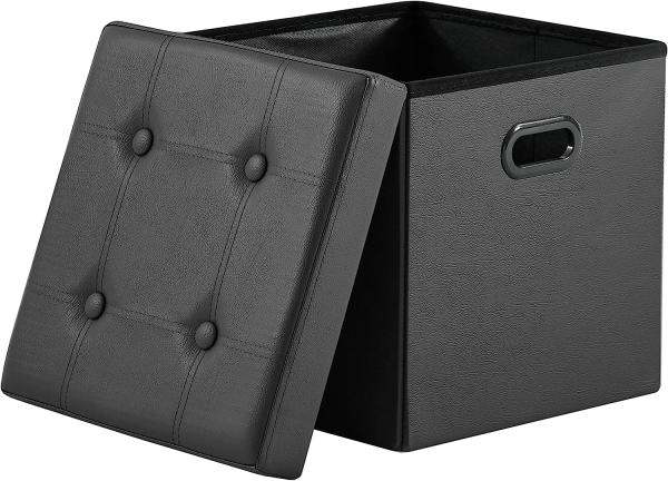 Zedelmaier Sitzhocker Sitzwürfel mit Stauraum Fußhocker Fußbank Truhen Aufbewahrungsbox faltbar belastbar bis 300 kg, aus Kunstleder kratzuuunempfindlich, 38 x 38 x 38 cm (Schwarz-2)