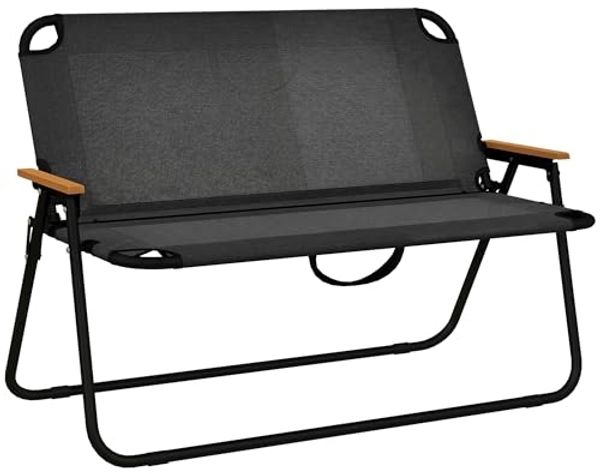 Outsunny Campingstuhl Sitzbank Klappbare 2-Sitzer Campingbank Klappbank bis 220 kg belastbar (Gartenbank, 1 St), für Camping, Terrasse, Mesh, Schwarz, 108 x 65 x 73 cm