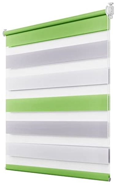 Deswell Doppelrollo Klemmfix ohne Bohren Grün-Grau-Weiß B75 x H130 cm (Stoffbreite 71cm) Rollos für Fenster ohne Bohren für Fenster mit Lichtdurchlässig & Verdunkelnd/Höhe Stufenlos Verstellbar