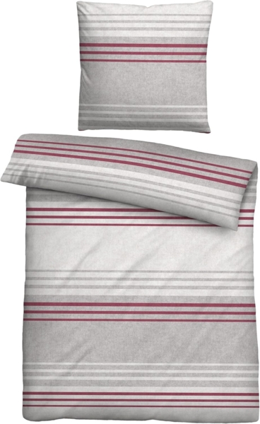 biberna Melange-Flanell Bettwäsche 0840516 QUERSTREIFEN, burgund, 1x 155x220 cm + 1x 80x80 cm