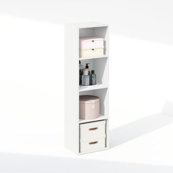 Furinno Reed Kleiderschrank-Organizer und Aufbewahrung, 4-Ebenen Kleiderschrank-Organizer, Offenes Regal Kleiderschrank-Aufbewahrung, für Kleiderschrank, Schlafzimmer, Wohnzimmer, Weiß
