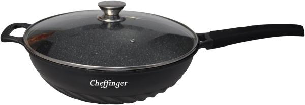 WOK Wokpfanne Pfanne mit Glasdeckel Induktion Ø32cm Cheffinger CF-DW32