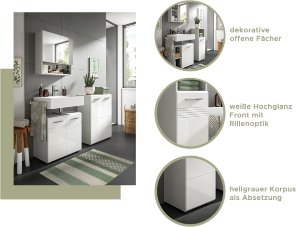 Midischrank Copa - Weiß Hochglanz / Hellgrau Bild 6