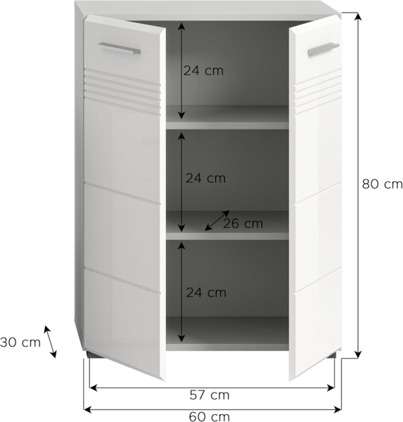 Midischrank Copa - Weiß Hochglanz / Hellgrau Bild 3