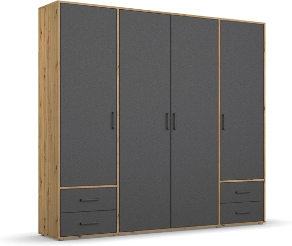 rauch Drehtürenschrank Kleiderschrank Schrank Garderobe Wäscheschrank VOYAGER (in 3 verschiedenen Ausstattungen BASIC/CLASSIC/PREMIUM) moderne Griffe in Graumetallic mit Außenschubkästen MADE IN GERMANY
