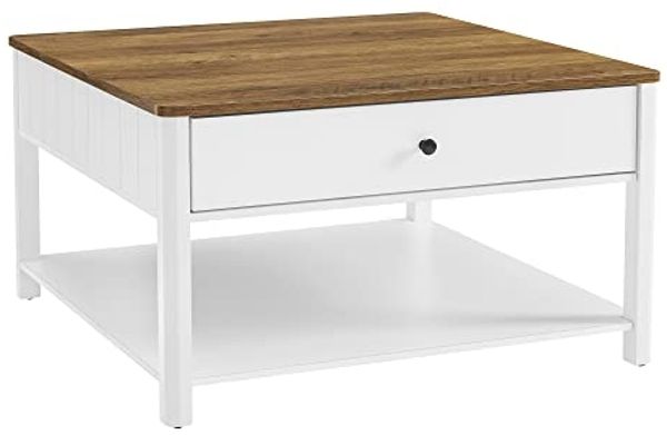 Vasagle Couchtisch mit 2 großen Schubladen, Holz walnussbraun / weiß, 45 x 80 x 80 cm