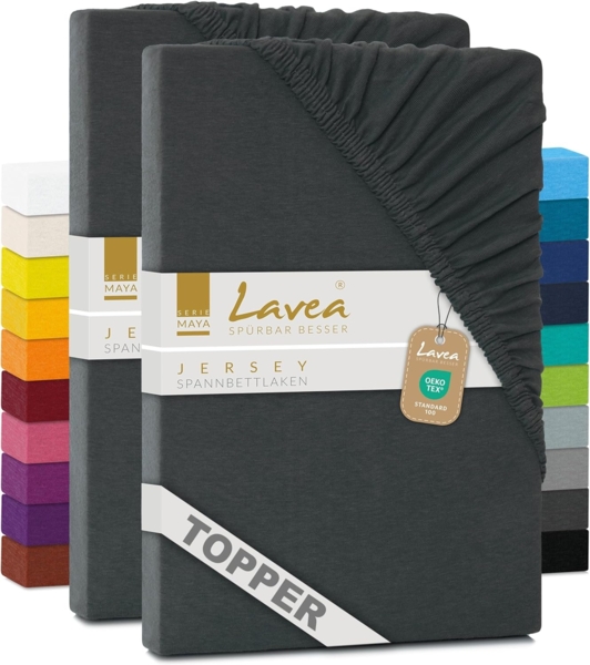 Lavea Spannbettlaken Maya, in Gr. 60x140, 90x200, 120x200, 140x200, 180x200 oder 200x220 cm, Baumwolle, Gummizug: rundum, (2 Stück), Jersey Spannbetttuch für Topper, Boxspring- und Wasserbetten