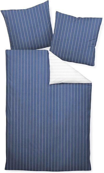 Traumschlaf Mako-Soft-Seersucker Wendebettwäsche Tango denimblau | Kissenbezug einzeln 80x80 cm