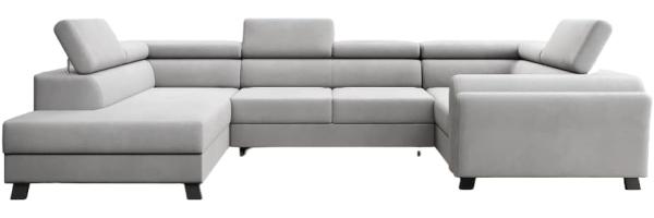 Designer Sofa Emilio mit Schlaf- und Klappfunktion Samt Hellgrau Links