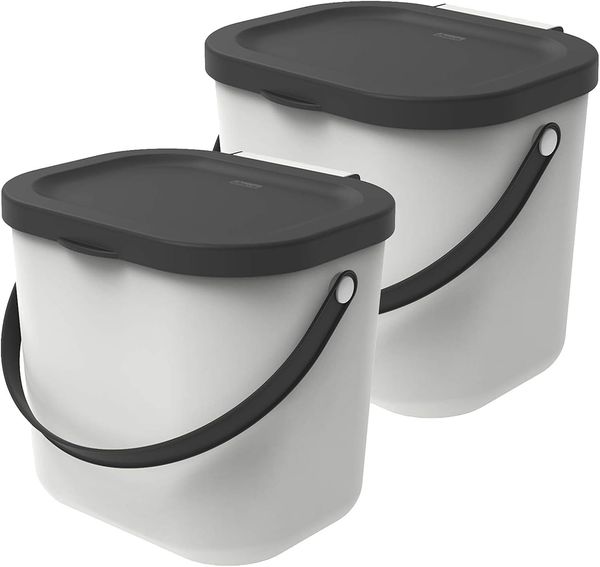 ROTHO Biomülleimer Albula 2er-Set Komposteimer 6l – kompakte Müllbehälter ideal für Küche, Stapelbar, mit Griff & Deckel – 6 l Recycling-Set für jeden Raum