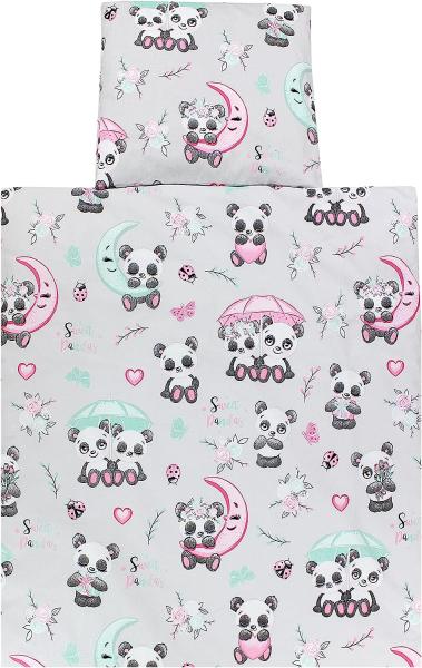 TupTam Unisex Baby Wiegenset 4-teilig Bettwäsche-Set: Bettdecke mit Bezug und Kopfkissen mit Bezug, Farbe: Pandas mit Regenschirm, Größe: 80x80 cm