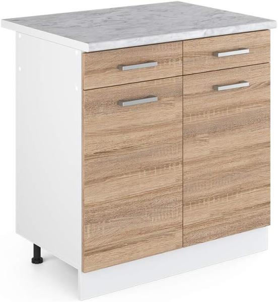 Vicco Küchenschrank R-Line Hängeschrank Unterschrank Küchenzeile Küchenunterschrank Arbeitsplatte, Möbel verfügbar in anthrazit und weiß (Sonoma mit Arbeitsplatte, Schubunterschrank 80 cm)