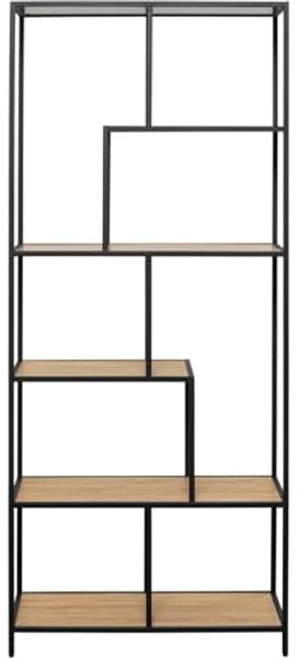 Kare Design Regal Loftie Nature, Schwarz/Braun, Metall mit braunem Holz-Dekor, Offenes Regal, modern, Aufbewahrung, Wohnzimmer, 185 x 77 x 35 cm (H/B/T)
