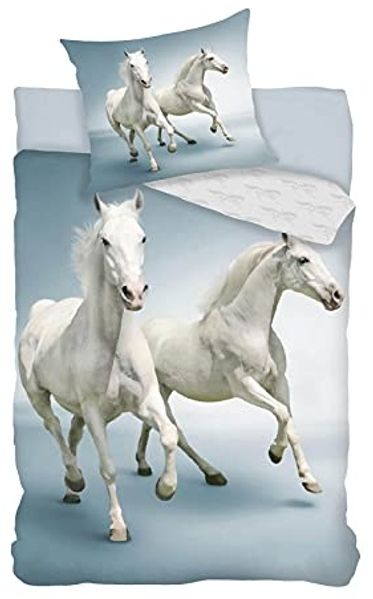 Bettwäsche Set weißes Pferd Schimmel 2 tlg. 135x200 cm (80x80 cm)