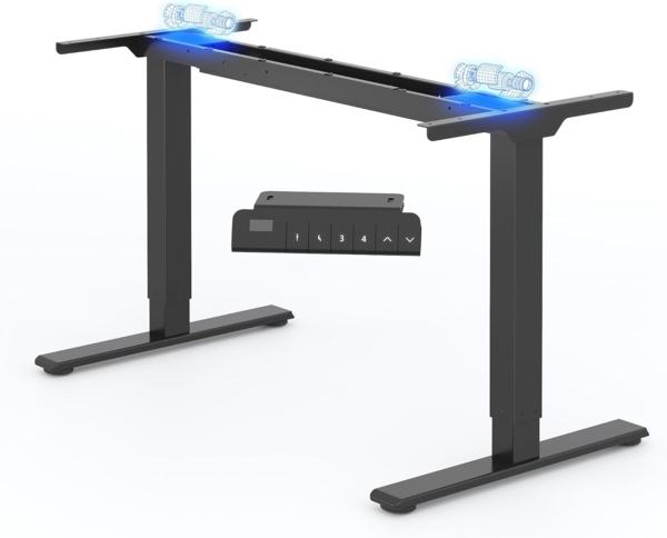 FLEXISPOT Höhenverstellbarer Schreibtisch Gestell, Elektrisch Tischbeine mit 2 Motoren & LED-Höhenanzeige & 4 Speicherfunktionen, höhenverstellbares Tischgestell E1 PRO, Schwarz