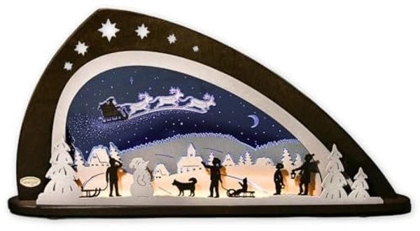 Weigla Lichterbogen LED Santa Claus, Schwibbogen aus Holz & Acrylglas, Made in Germany (1-tlg), Erzgebirge garantiert, Weihnachtsdeko Innen, Weihnachtsbeleuchtung