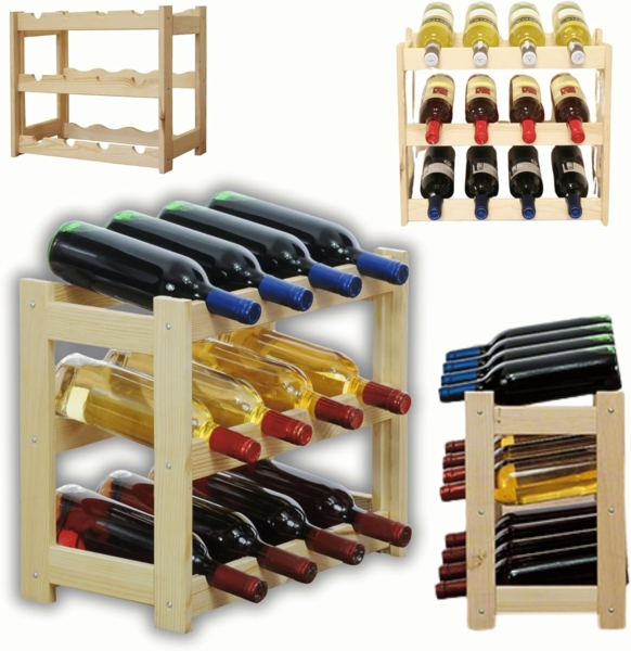 Modo24 Weinregal Flaschenregal Holzregal Flaschenständer Varianten 12 bis 77 Flaschen, RW1 Getränkeregal, 4 Farben, FSC Holz Nachhaltig