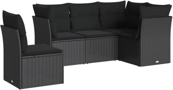 vidaXL 5-tlg. Garten-Sofagarnitur mit Kissen Schwarz Poly Rattan 3249474