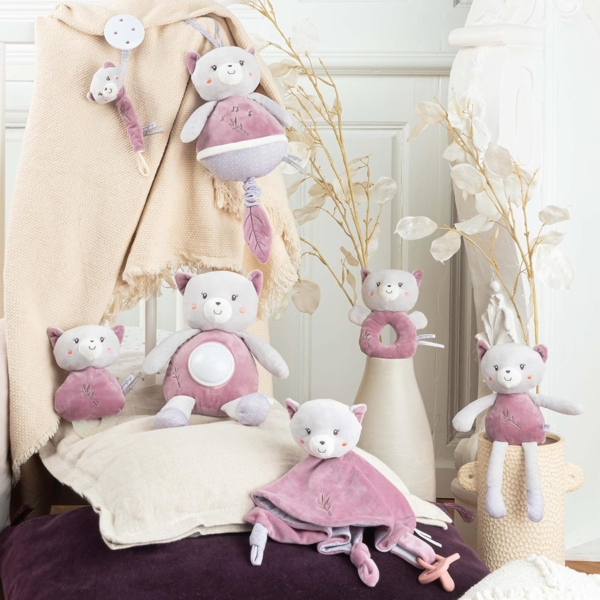 GIPSY Toys – Katze – Nachtlicht – Plüschtier – Serie "Bamboo" – 26 cm S/Karte – Grau und Rosa – 1. Alter Bild 4