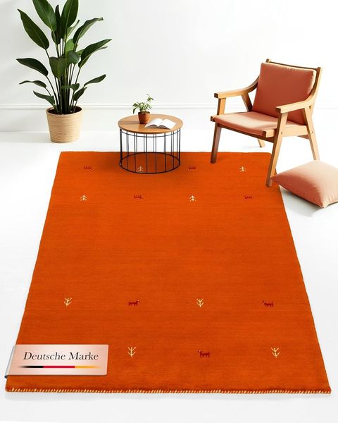 carpetfine 'Gabbeh Uni' Wollteppich, reine Wolle, Orange, 80 x 150 cm